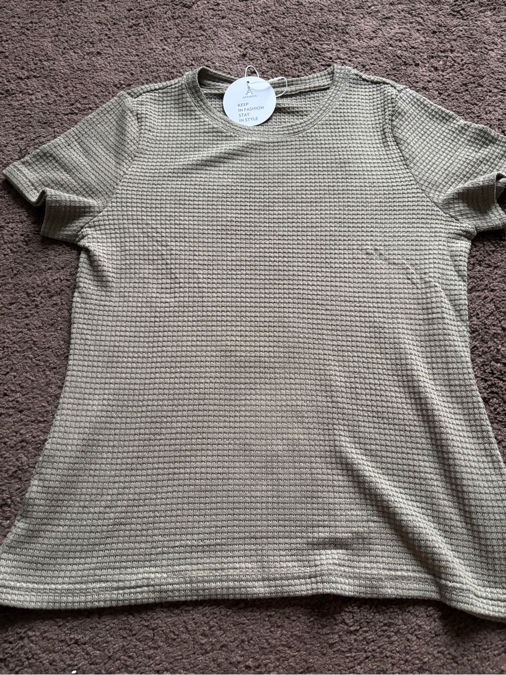 Women's Short Sleeve Waffle Knit Top - army green - NWT